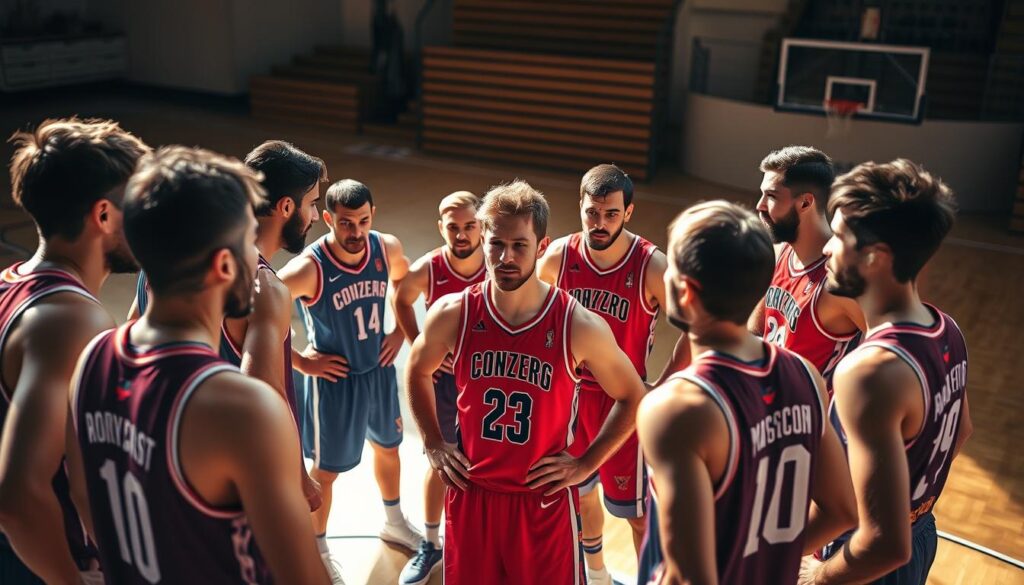 Luka Dončić berinteraksi dengan rekan setim Luka Dončić berinteraksi dengan rekan setim